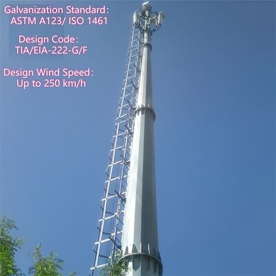 Monopole Tower steel designed with ANSI TIA 222 G H F and EN 1991 1 4 standards for telecom infrastructure support