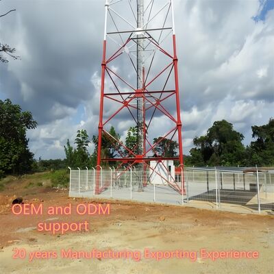 আউটডোর 5G 4G মাইক্রোওয়েভ অ্যাপ্লিকেশনের জন্য টেকসই 3 লেগড টিউবুলার স্টিল টাওয়ার গ্যালভানাইজড সেলফ সাপোর্টিং টেলিকম মাস্ট