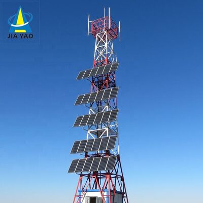 15 22 38M 4 লেগড অ্যাঙ্গুলার অফ-গ্রিড সোলার ল্যাটিস টেলিকম টাওয়ার যা জরুরী যোগাযোগের জন্য গ্যালভানাইজড স্টিল এবং ব্যাটারি ব্যাকআপ সহ