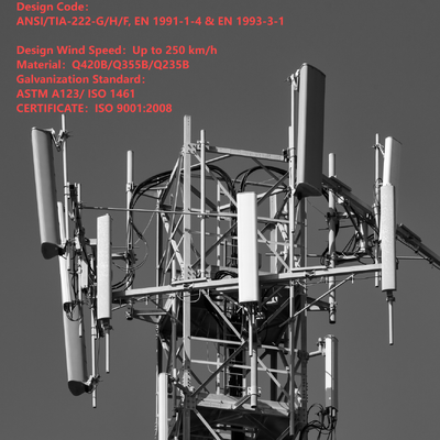 40M 42M 55M Cold Rolled Steel 4 Legged Telecom Tower For Data Center Backup Network