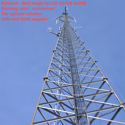 বাস টার্মিনাল হাব 5G এর জন্য 44m 54m 66m 74মিটার হট ডিপ গ্যালভানাইজড 3 টিউব টেলিকম টাওয়ার