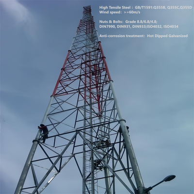 হট-ডিআইপি গ্যালভানাইজেশন সহ GSM/LTE সিগন্যাল বেস স্টেশনের জন্য 50M খরচ-কার্যকর 3-লেগড টিউবুলার ল্যাটিস স্টিল কমিউনিকেশন টাওয়ার 30-বছরের পরিষেবা জীবন