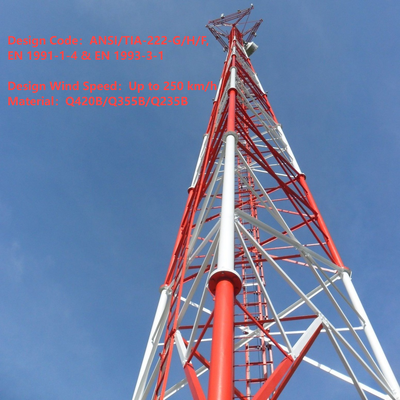 4G 5G বেস স্টেশনের জন্য উচ্চ-নির্ভুল 3 পায়ের নলাকার ইস্পাত জালি টাওয়ার 20m 30m 45m 60m Hot DIP Galvanized Wind Resistant Telecom Mast