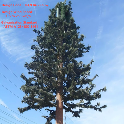 ল্যান্ডস্কেপ এরিয়া 5G নেটওয়ার্ক সাইট Q345B গ্যালভানাইজডের জন্য ক্যামোফ্লাজড লিফেজ এবং লুকানো অ্যান্টেনা সিস্টেম সহ মজবুত বায়োনিক পাইন ট্রি টাওয়ার