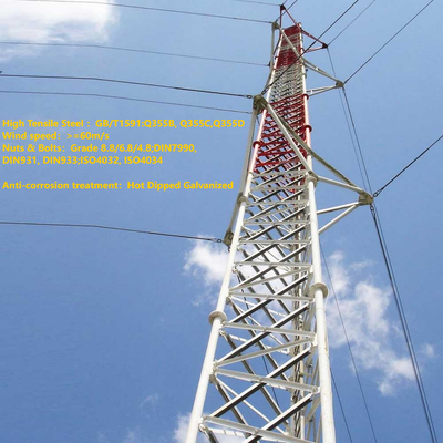 Professional Guyed Wire Tower Communication Mast Lattice Steel Radio Tower for FM TV Signal Broadcasting Station with Safety Climbing Ladder and Platform Accessories